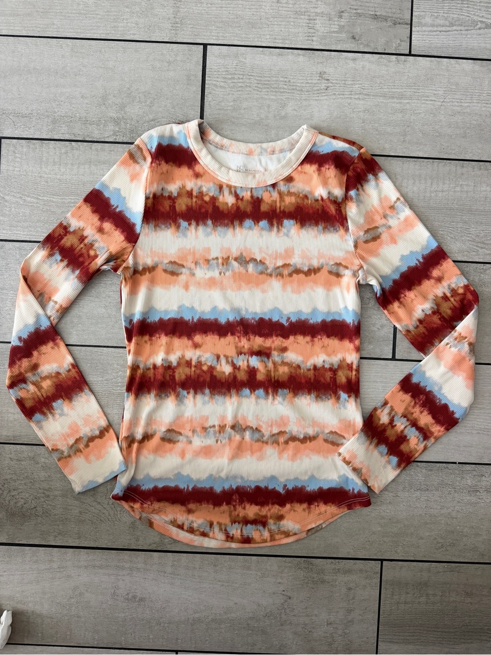 Tie-Dye Long Sleeve Ribbed Top - Multicolor